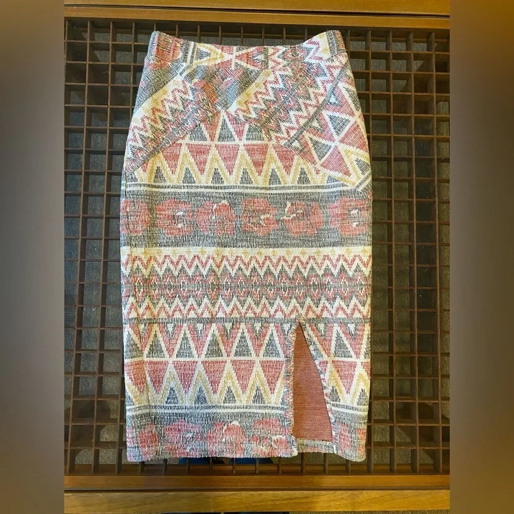 Free People Mendocino Woven Pencil Midi Skirt Southwestern front Slit size small